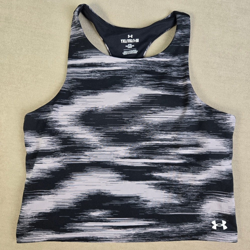 Under Armour Girls UA‎ Y XL Striped Motion Printed Crop Tank Top Athletic W/ Bra